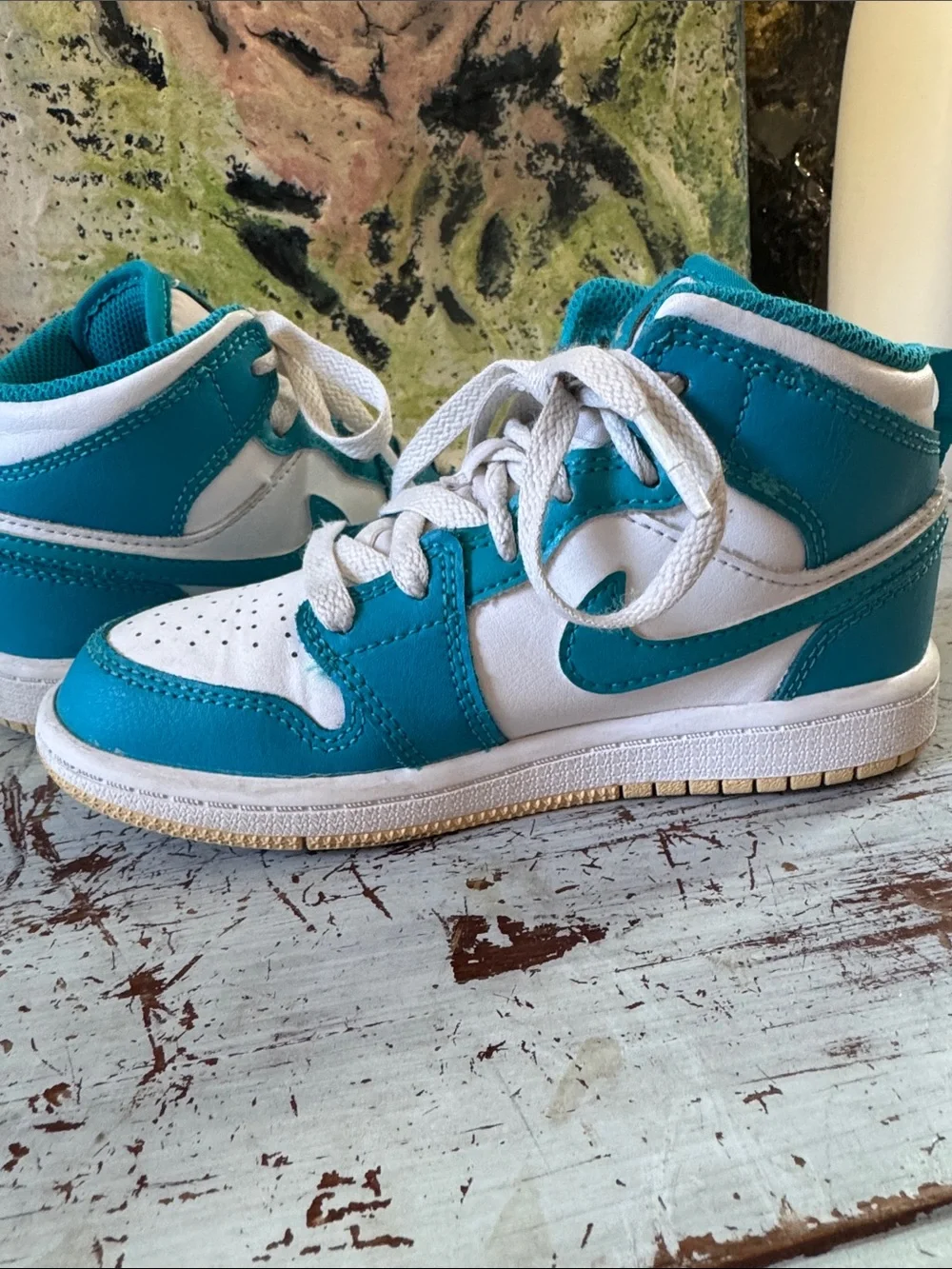 Jordan Kids' Teal and White Mid Sneakers 11.5